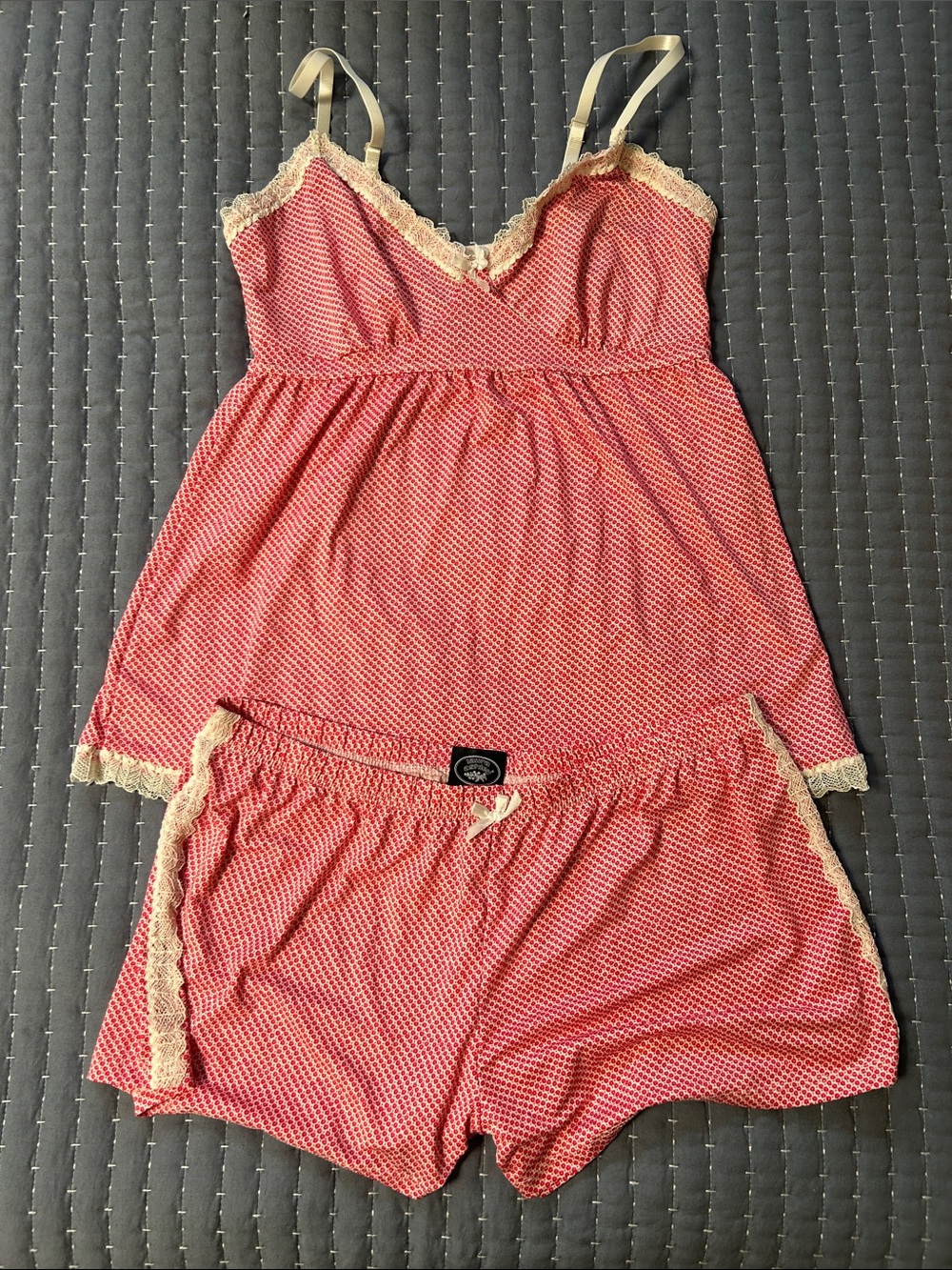 Laura Ashley Pink-Red Lace-Trim Sleep Cami and Shorts Set